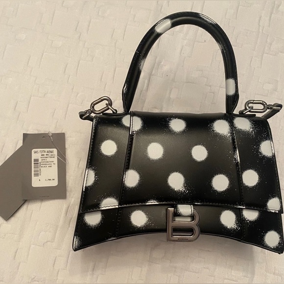 BALENCIAGA Hourglass Polka Dot Leather Black Bag - Picture 2 of 7